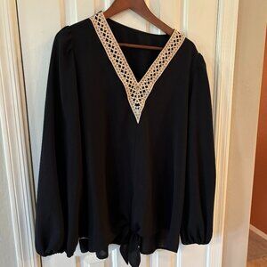 Women's Black Longs Sleeve Blouse, XL